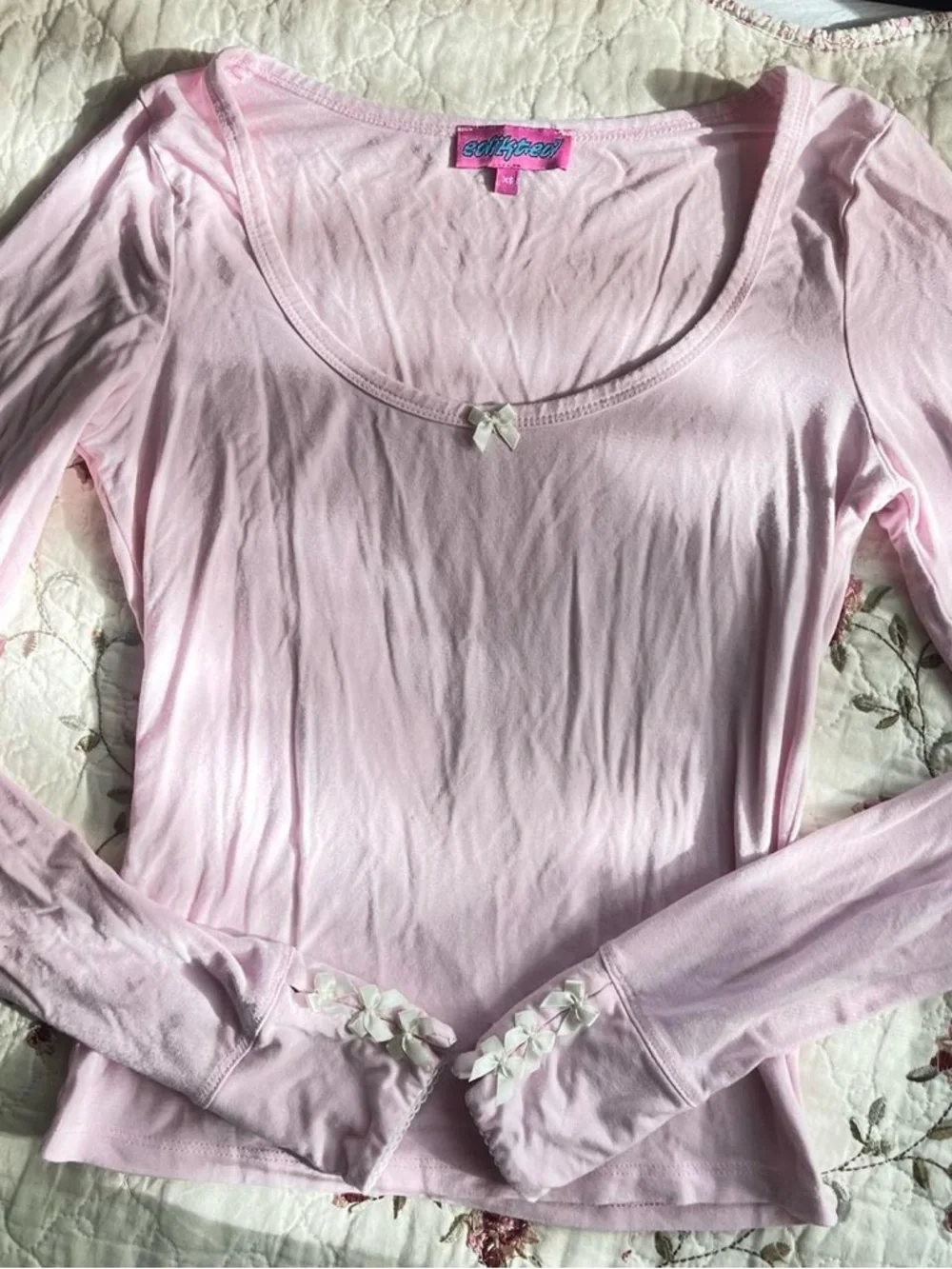 Edikted Light Pink Lolo Bow Long Sleeve Top with Bows - Picture 6 of 8